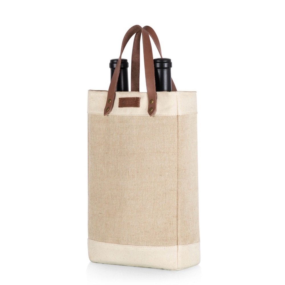 Legacy Beige Canvas Wine Carrier with Brown Leather Handles